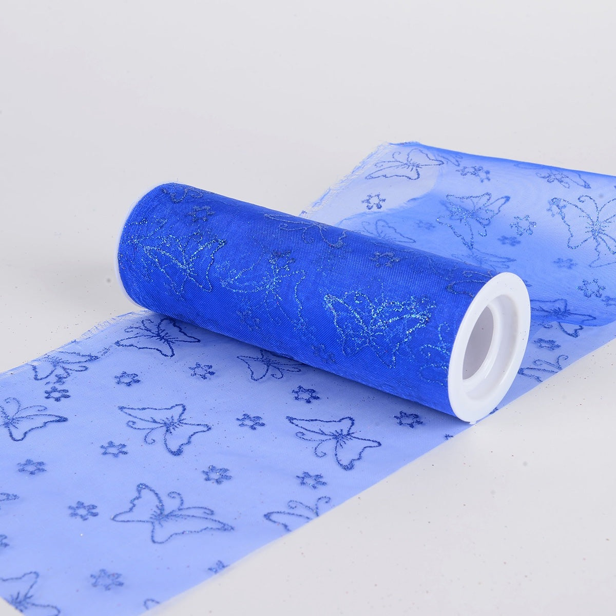 6 Inch x 10 Yards Glitter Butterfly Organza Roll - Royal Blue BBCrafts.com