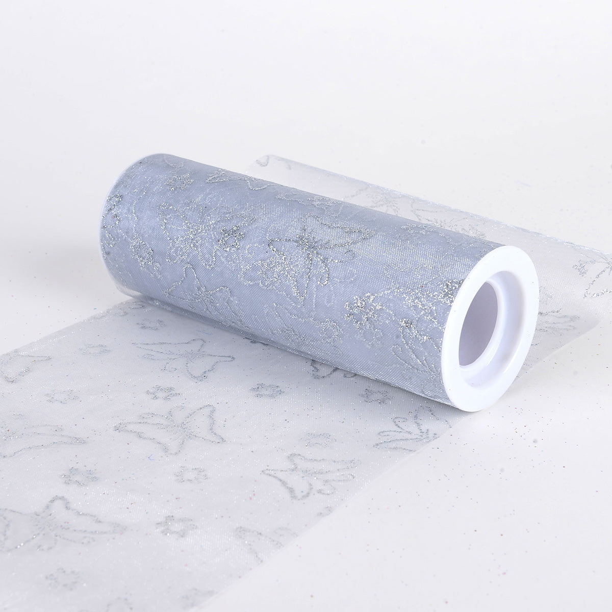 6 Inch x 10 Yards Glitter Butterfly Organza Roll - Silver BBCrafts.com