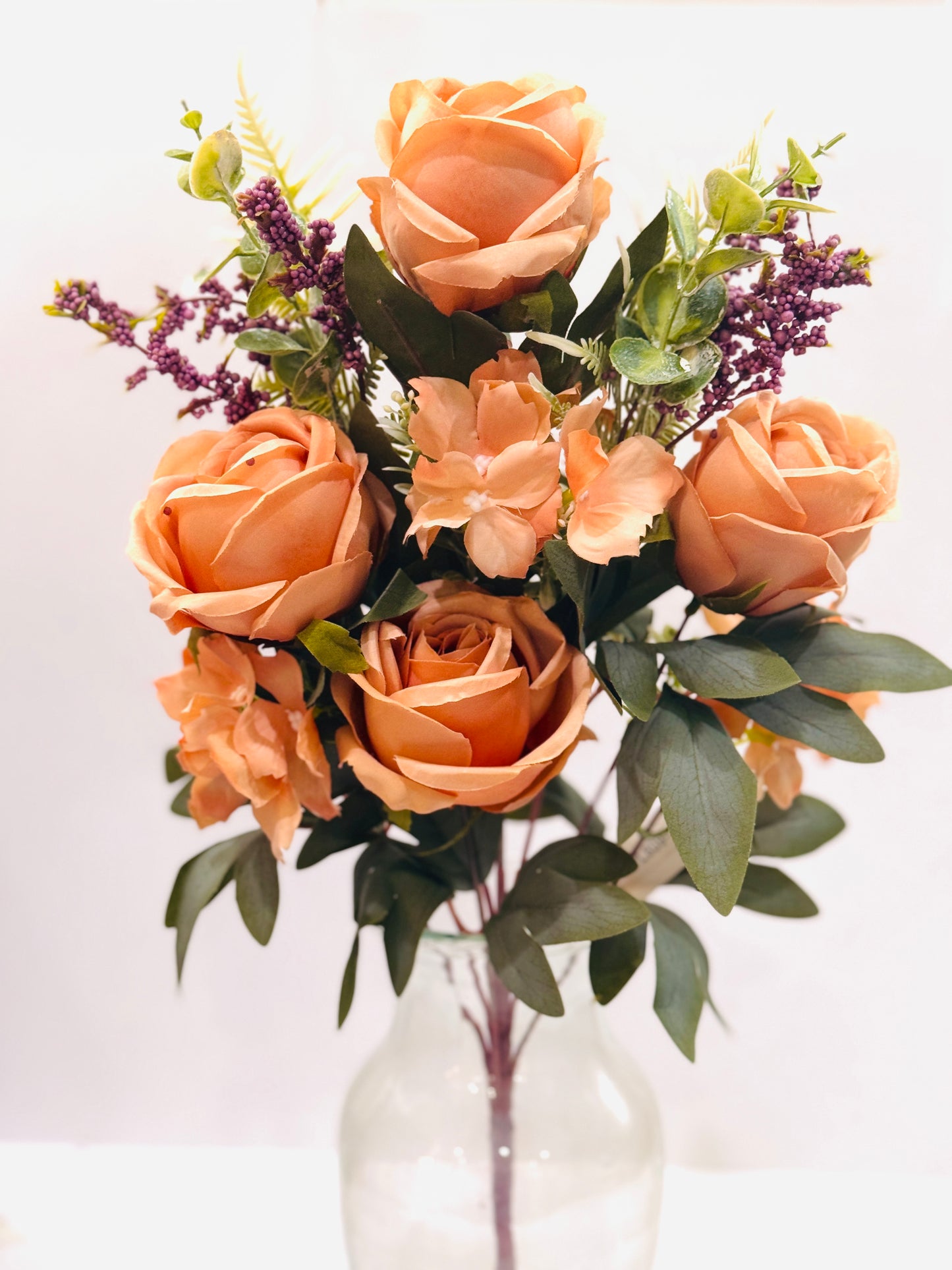 19" Rose Mixed Bush Artificial Silk Flower Spray -  Peach