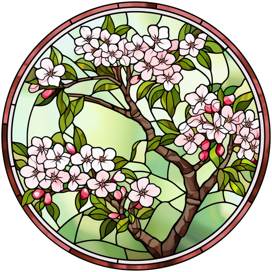 Stained Glass Style Cherry Blossom Tree Metal Sign: Made In USA