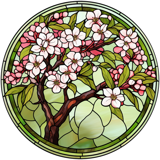 Stained Glass Style Cherry Blossom Tree Metal Sign: Made In USA