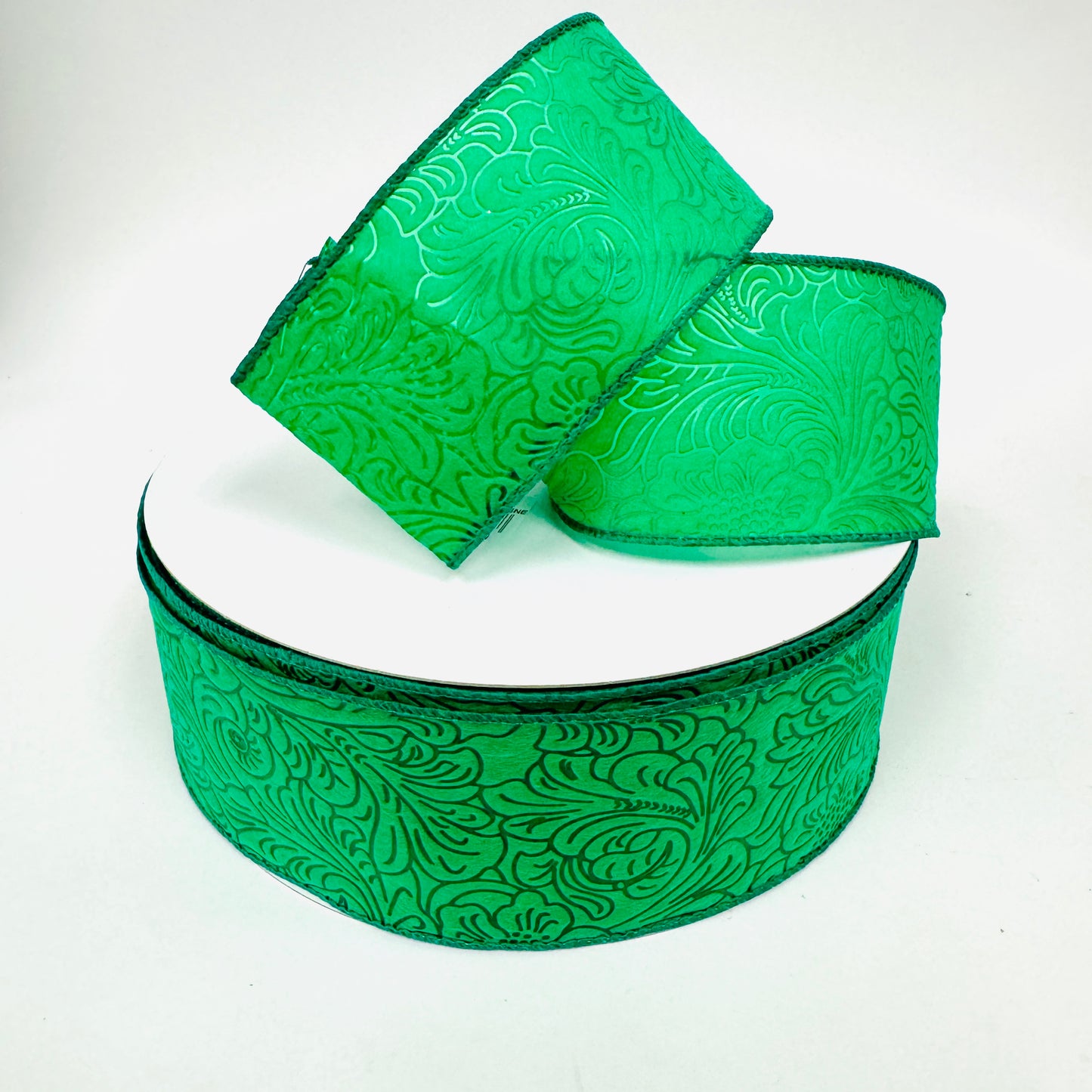 Emerald Flower Embossed Wired Ribbon - 2-1/2 Inch x 50 Yards