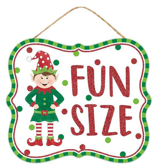 White/Red/Emerald/Lime - Fun Size Elf Glitter Sign - 10.5 Inch L x 9 Inch H