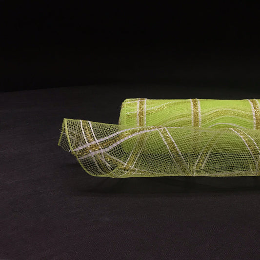 Apple Green - Poly Deco Xmas Check Mesh Metallic Stripe - ( 21 Inch x 10 Yards ) BBCrafts.com