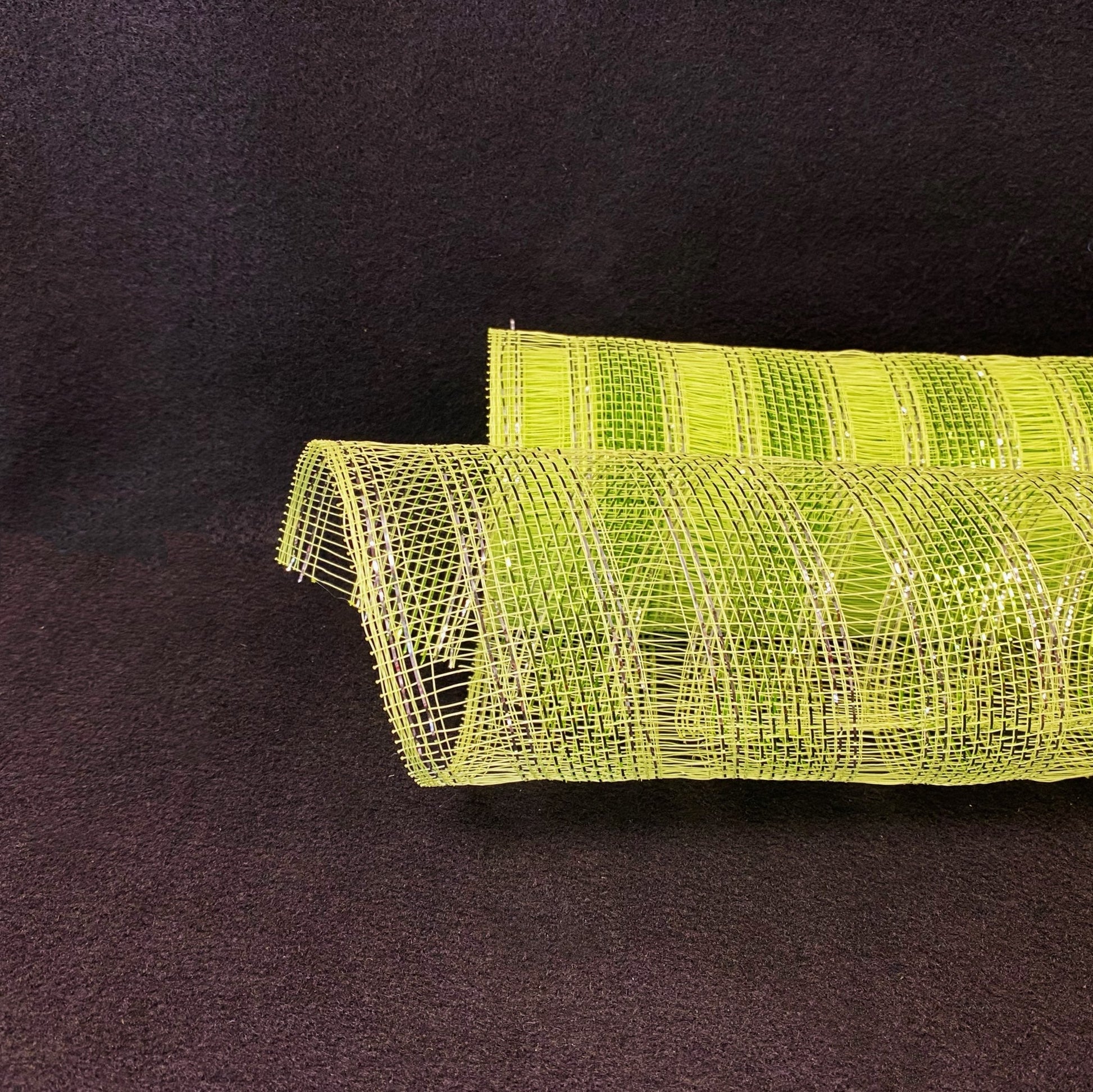 Apple Green with Gold Lines - Deco Mesh Eyelash Metallic Stripes - (21 Inch x 10 Yards) BBCrafts.com