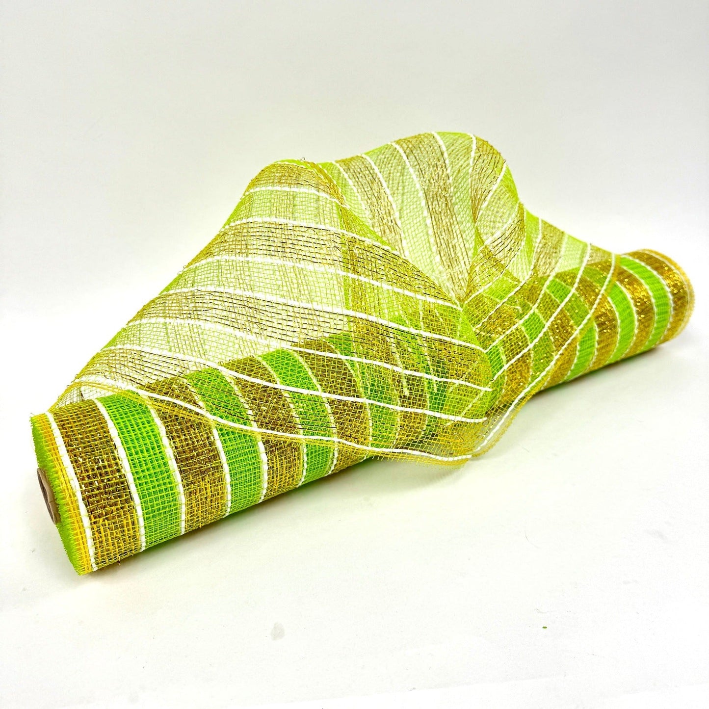 Apple Green with Gold - Poly Deco Mesh Wreath Material with Laser Mono Stripe - ( 21 Inch x 10 Yards ) BBCrafts.com