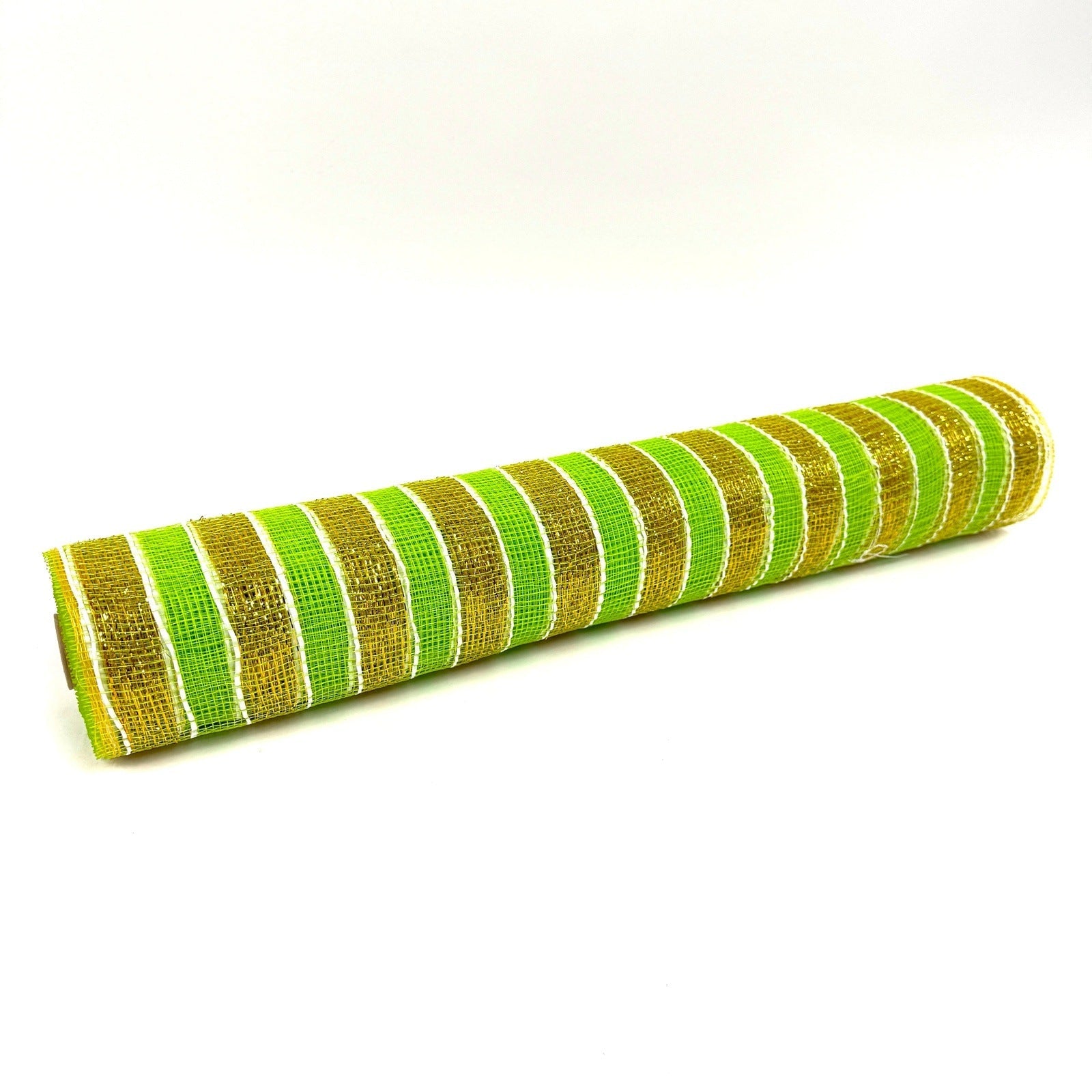 Apple Green with Gold - Poly Deco Mesh Wreath Material with Laser Mono Stripe - ( 21 Inch x 10 Yards ) BBCrafts.com