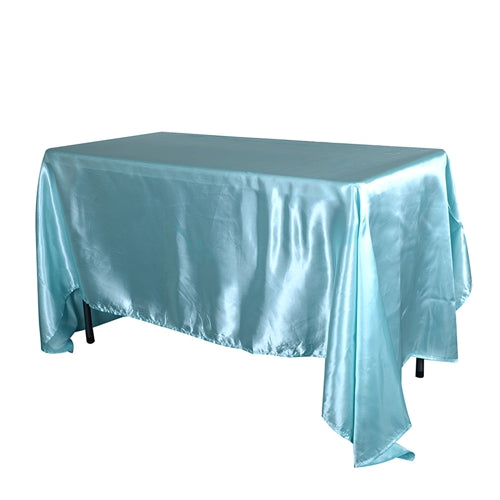 Aqua Blue 90 Inch x 156 Inch Rectangular Satin Tablecloths BBCrafts.com