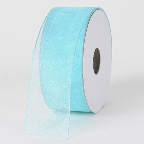 Aqua - Organza Ribbon Thin Wire Edge 25 Yards - ( 1 - 1/2 Inch | 25 Yards ) BBCrafts.com