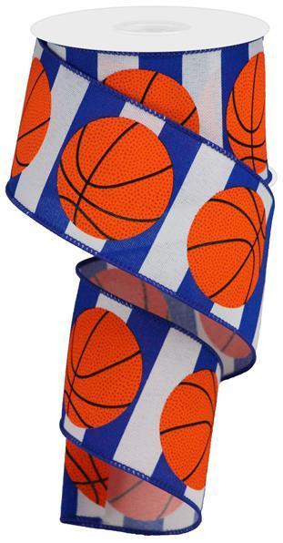 Basketball Stripes Wired Edge Ribbon - ( 2-1/2 Inch | 10 Yards ) BBCrafts.com