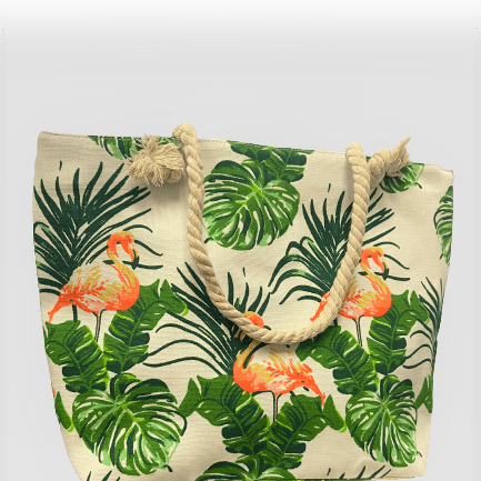 Beach Bag - White with Flamingos - 14 Inch x 14 Inch - Women Swim Pool Bag Large Tote BBCrafts.com