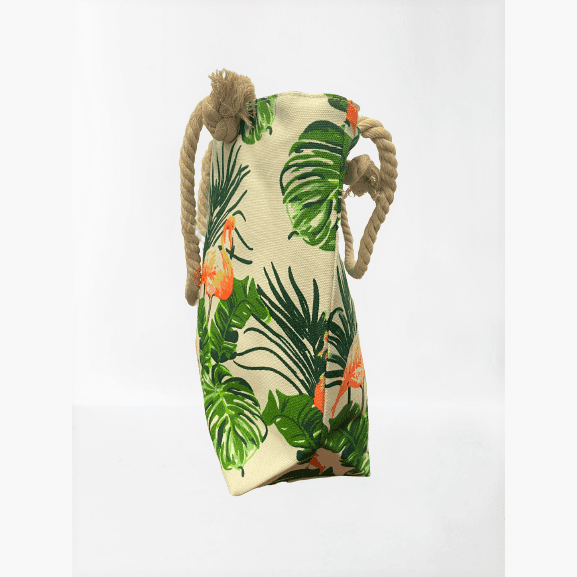 Beach Bag - White with Flamingos - 14 Inch x 14 Inch - Women Swim Pool Bag Large Tote BBCrafts.com