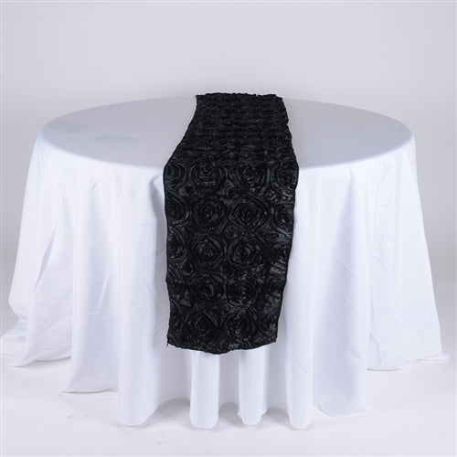 Black 14 Inch x 108 Inch Rosette Table Runner BBCrafts.com