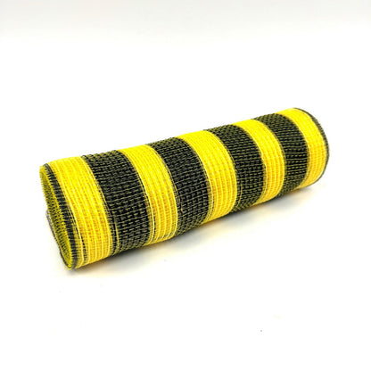 Black Yellow Stripes Deco Mesh - Spring Floral Deco Mesh - ( 10 Inch x 10 Yards ) BBCrafts.com