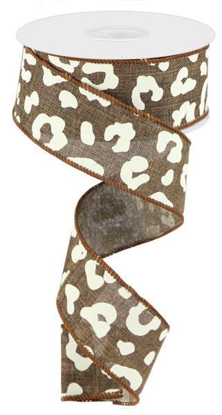 Brown Ivory - Animal Cow Print On Royal Wired Edge Ribbon - ( 1-1/2 Inch | 10 Yards ) BBCrafts.com