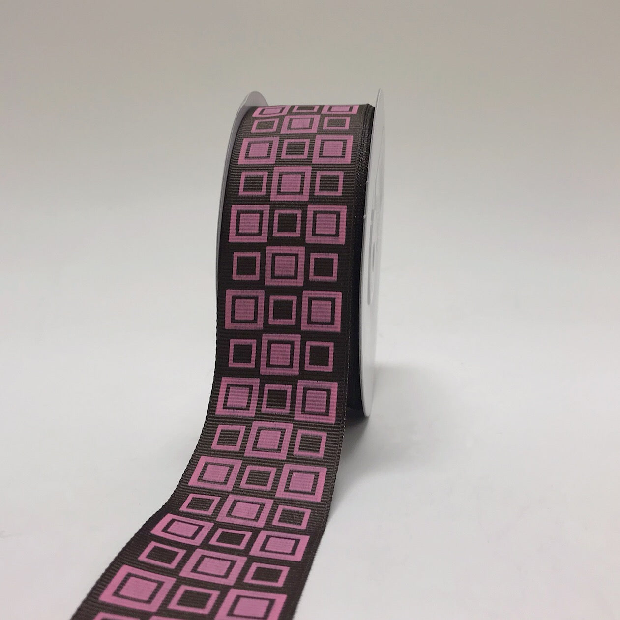 Brown with Pink - Square Design Grosgrain Ribbon ( 1 - 1/2 Inch | 25 Yards ) BBCrafts.com