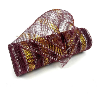 Burgundy - Deco Mesh Eyelash Metallic Stripes - (10 Inch x 10 Yards) BBCrafts.com