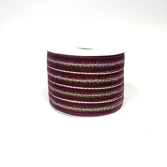 Burgundy - Laser Metallic Mesh Ribbon - ( 4 Inch x 25 Yards ) BBCrafts.com