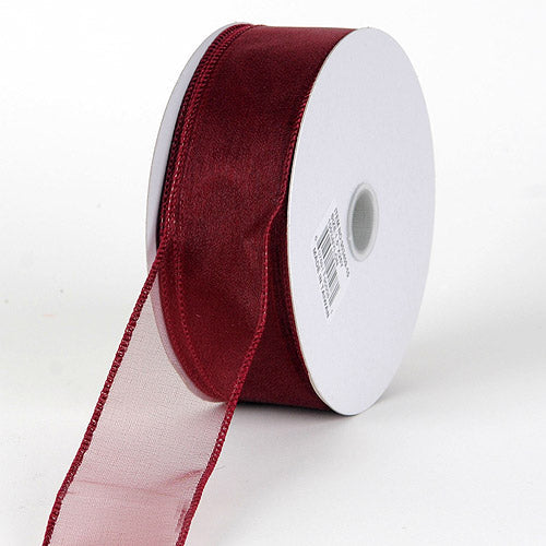 Burgundy - Organza Ribbon Thin Wire Edge 25 Yards - ( W: 5/8 Inch | L: 25 Yards ) BBCrafts.com