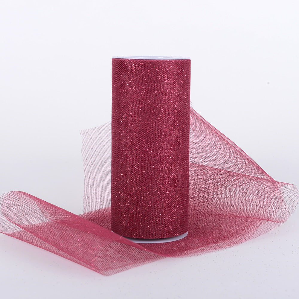 Burgundy Premium Glitter Tulle Fabric ( W: 6 Inch | L: 10 Yards ) BBCrafts.com