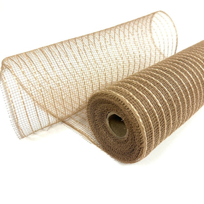 Burlap Deco Mesh with Burlap Stripes - 10 Inch x 10 Yards BBCrafts.com