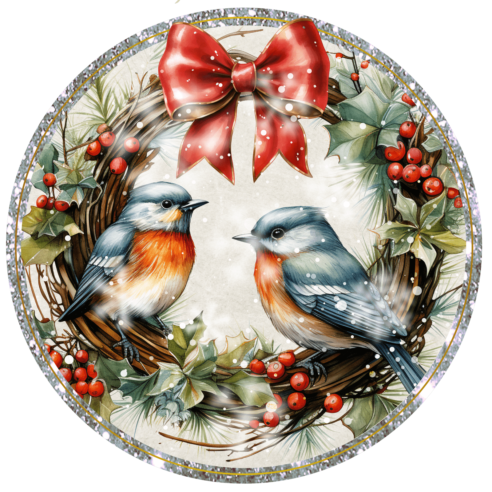 CHRISTMAS Metal Sign: WREATH BIRDS - Wreath Accent - Made In USA BBCrafts.com