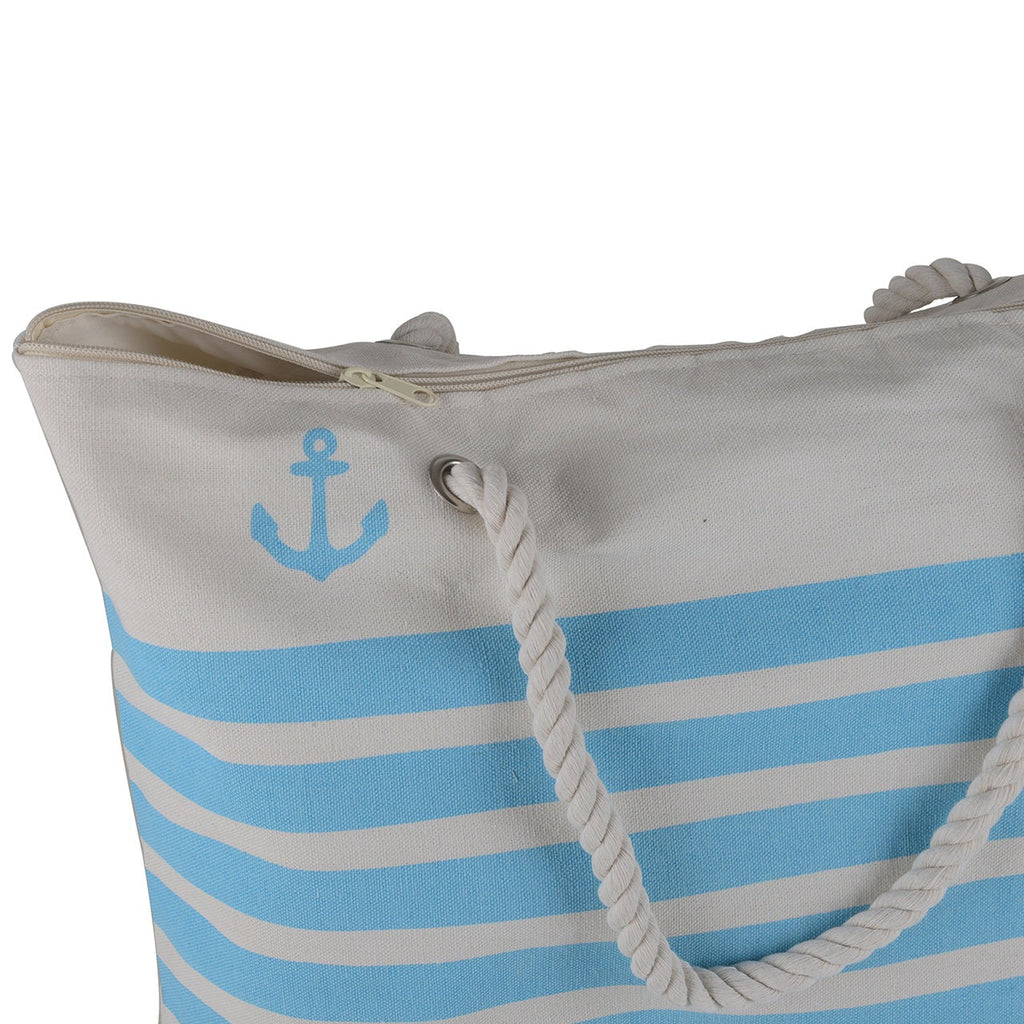 Canvas Beach Tote Bag - Baby Blue Striped - 21 Inch x 15 Inch - Women ...