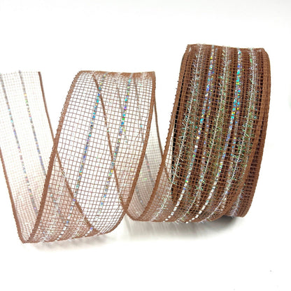 Chocolate - Laser Metallic Mesh Ribbon - ( 2 - 1/2 Inch x 25 Yards ) BBCrafts.com