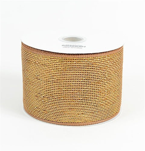 Chocolate - Metallic Deco Mesh Ribbons - ( 4 Inch x 25 Yards ) BBCrafts.com