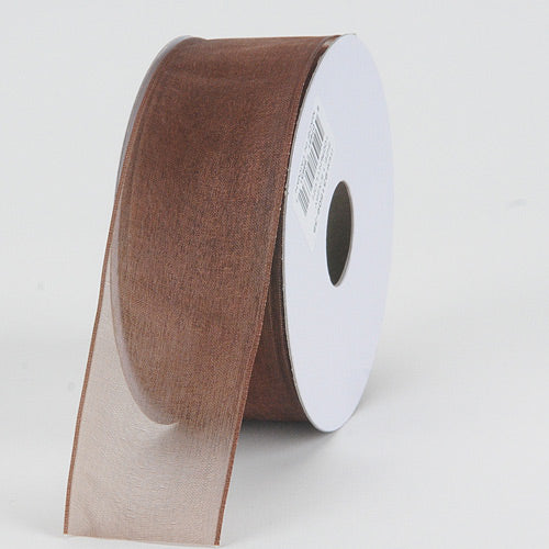 Chocolate - Organza Ribbon Thin Wire Edge 25 Yards - ( 1 - 1/2 Inch | 25 Yards ) BBCrafts.com