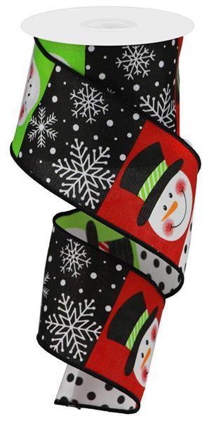 Christmas Holiday Wired Edge Ribbon Happy Snowman - ( 2-1/2 Inch | 10 Yards ) BBCrafts.com