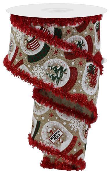 Christmas Holiday Wired Edge Ribbon Snow Globe Fuzzy Edge - ( 2-1/2 Inch | 10 Yards ) BBCrafts.com