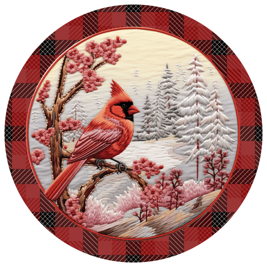 Christmas Metal Sign: CARDINAL BIRD - Wreath Accent - Made In USA BBCrafts.com