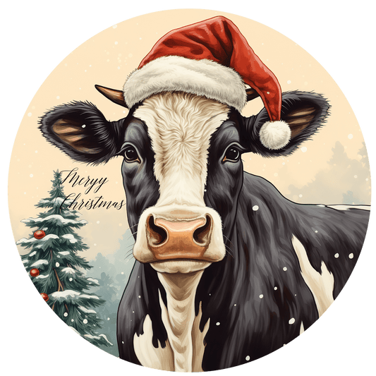 Christmas Metal Sign: COW - Wreath Accent - Made In USA BBCrafts.com