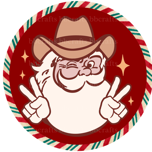 Christmas Metal Sign: COWBOY SANTA - Made In USA - BBCrafts.com