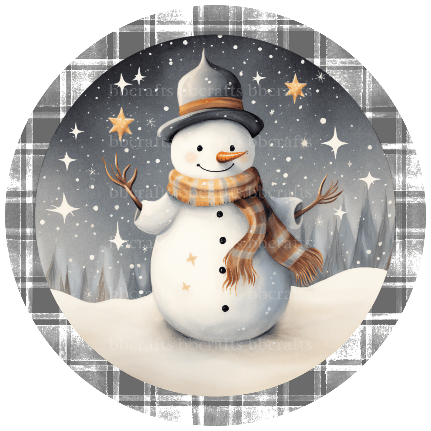 Christmas Metal Sign: JOLYFUL SNOWMAN - Wreath Accent - Made In USA BBCrafts.com