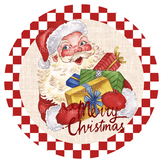 Christmas Metal Sign: JOYFUL SANTA - Wreath Accents - Made In USA BBCrafts.com