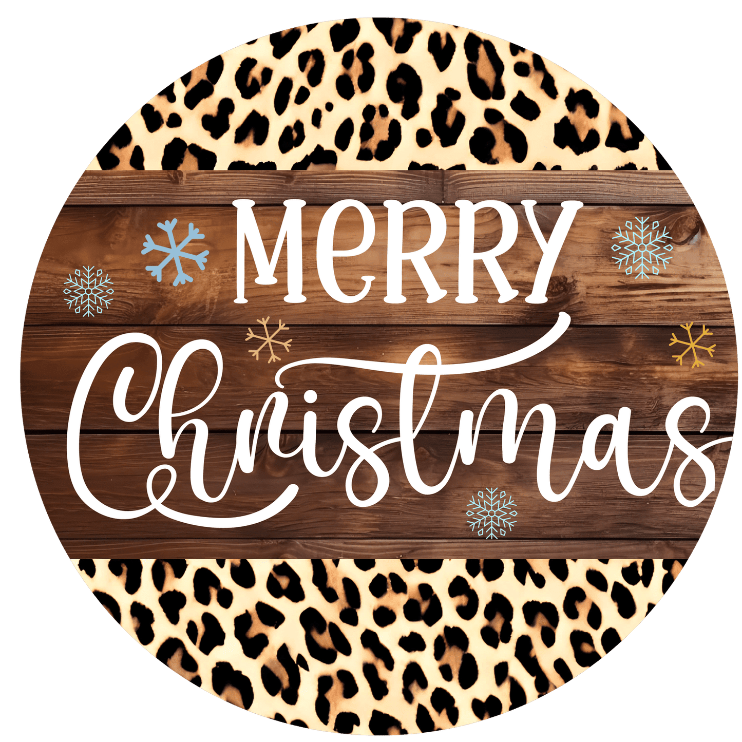 Christmas Metal Sign: LEOPARD MERRY XMAS - Wreath Accents - Made In USA BBCrafts.com