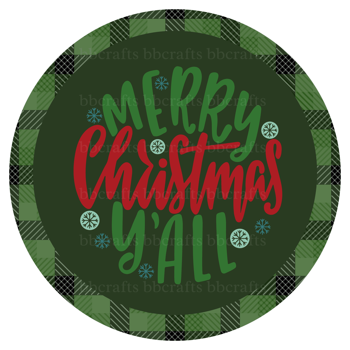 Christmas Metal Sign: MERRY CHRISTMAS YALL - Wreath Accents - Made In USA BBCrafts.com