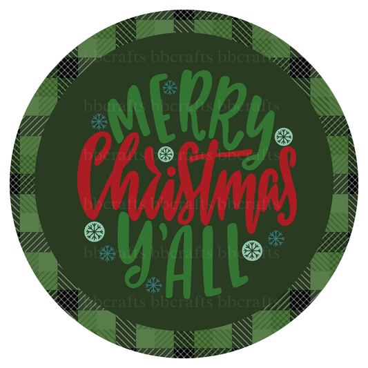 Christmas Metal Sign: MERRY CHRISTMAS YALL - Wreath Accents - Made In USA BBCrafts.com