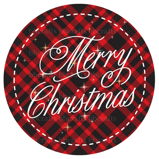 Christmas Metal Sign: MERRY XMAS PLAID - Wreath Accents - Made In USA BBCrafts.com