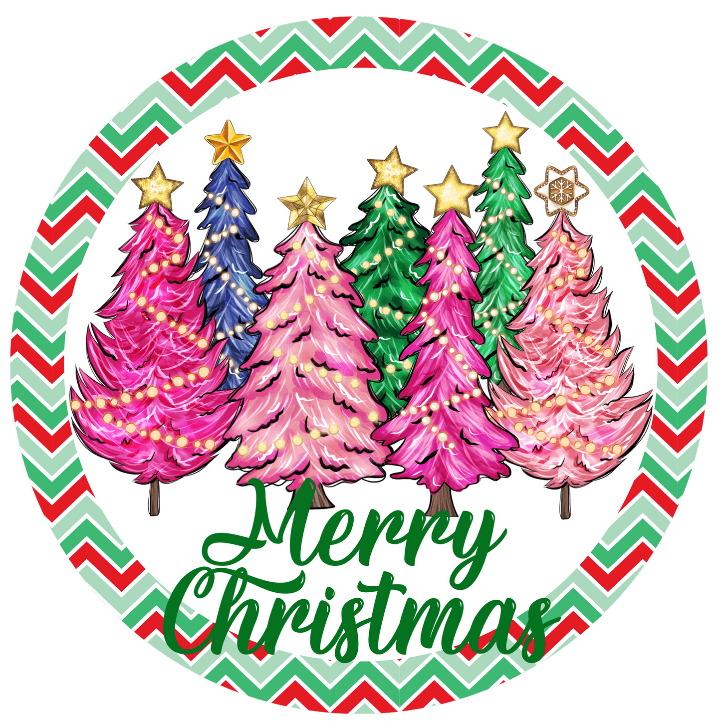 Christmas Metal Sign: PINK XMAS TREE - Wreath Accents - Made In USA BBCrafts.com