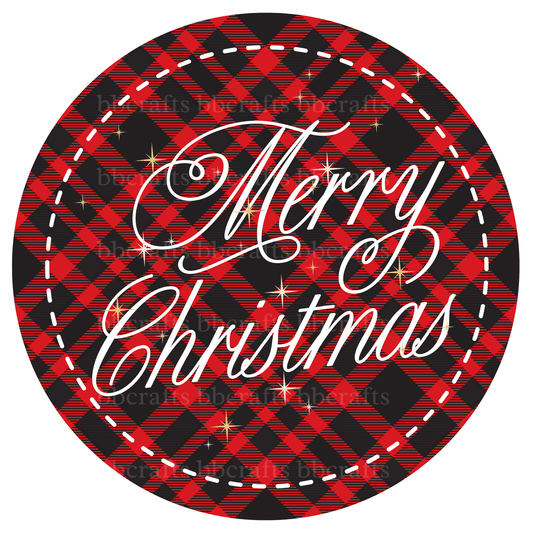 Christmas Metal Sign: PLAID MERRY CHRISTMAS - Wreath Accents - Made In USA BBCrafts.com