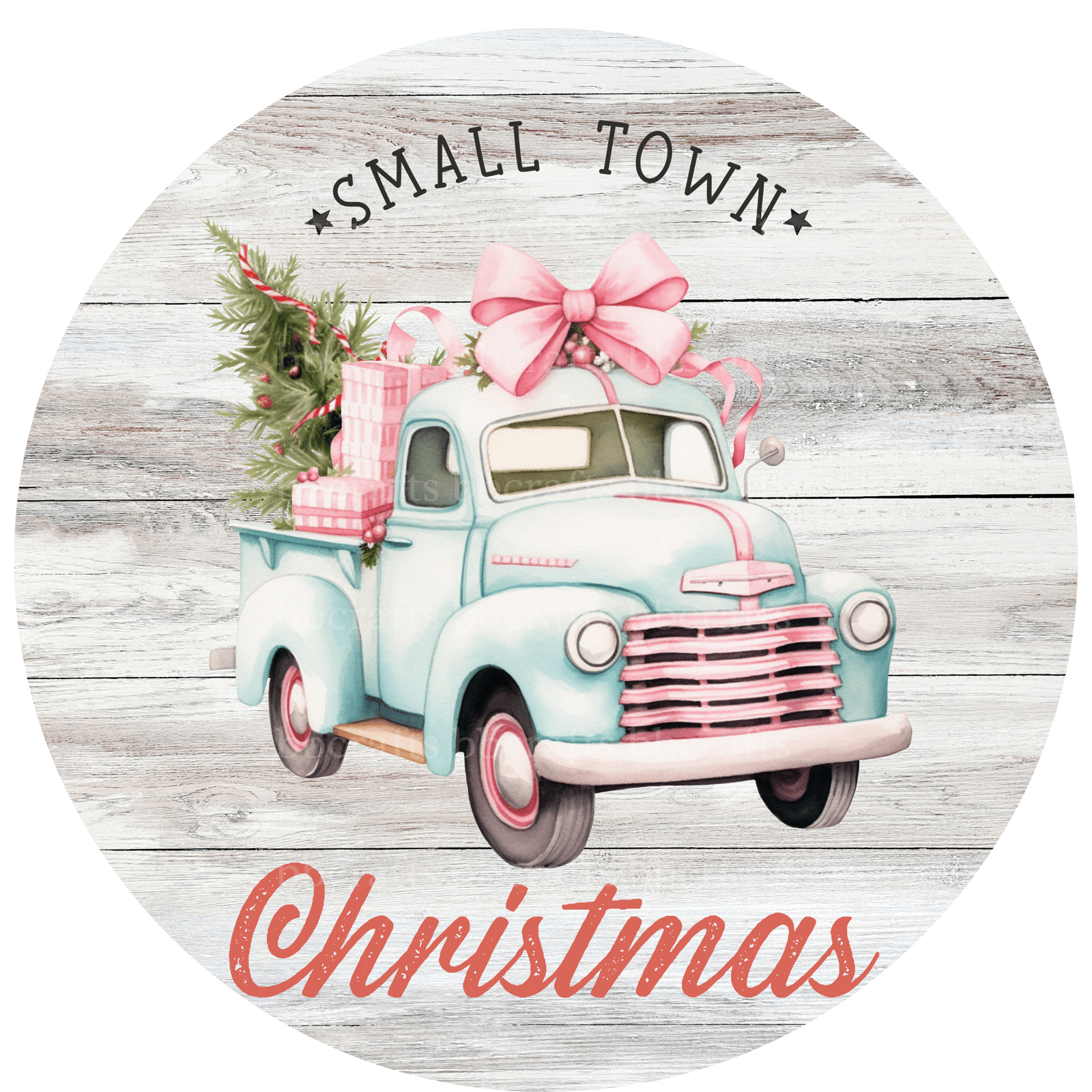 Christmas Metal Sign: SMALL TOWN TRUCK - Wreath Accents - Made In USA BBCrafts.com