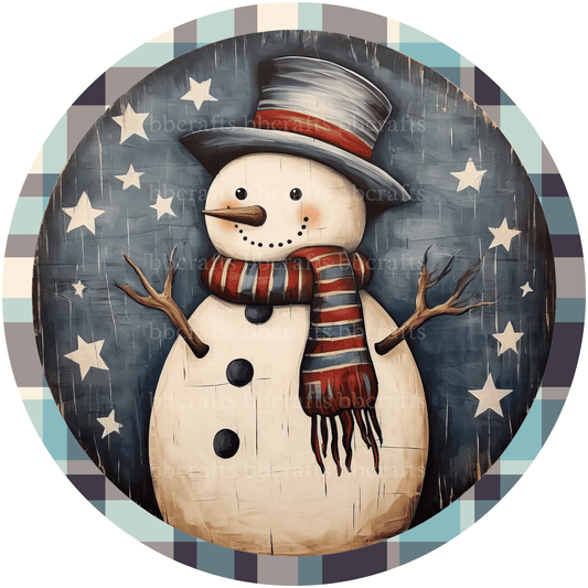 Christmas Metal Sign: SNOWMAN - Wreath Accents - Made In USA BBCrafts.com