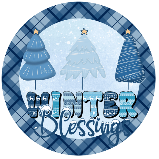 Christmas Metal Sign: WINTER BLESSING - Wreath Accents - Made In USA BBCrafts.com