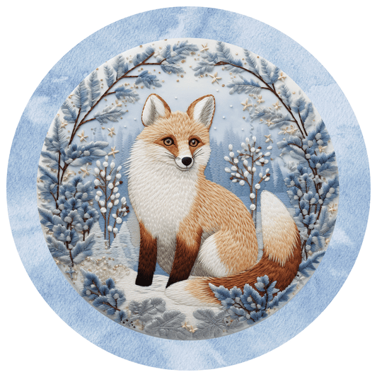 Christmas Metal Sign: WINTER FOX - Wreath Accent - Made In USA BBCrafts.com