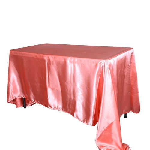 Coral 60 Inch x 126 Inch Rectangular Satin Tablecloths BBCrafts.com