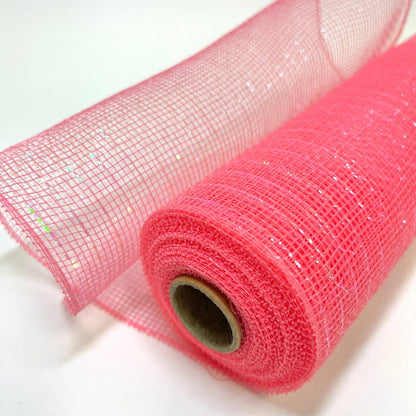 Coral Iridescent - Deco Mesh Wrap Metallic Stripes - ( 10 Inch x 10 Yards ) BBCrafts.com