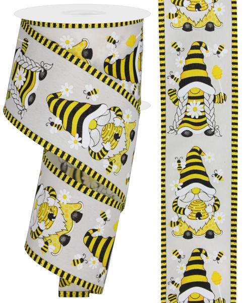 Cream Yellow Orange Black - Gnome Bees Beehive Stripe Ribbon - ( 2-1/2 Inch | 10 Yards ) BBCrafts.com